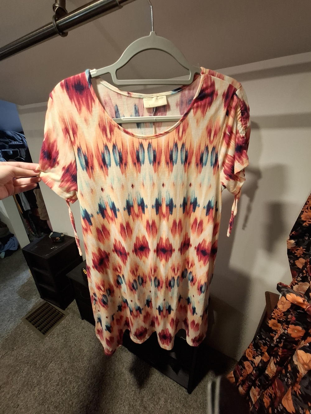 Bobbie Brooks Multicolor Tie-Dye Short Sleeve Tunic - Cream, Blue, Pink